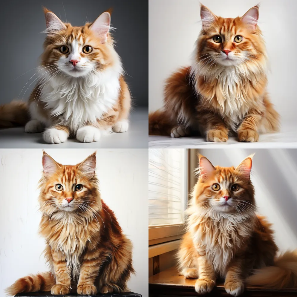 逼真的白色背景上的红色或白色的猫，没有模 – Midjourney Prompt