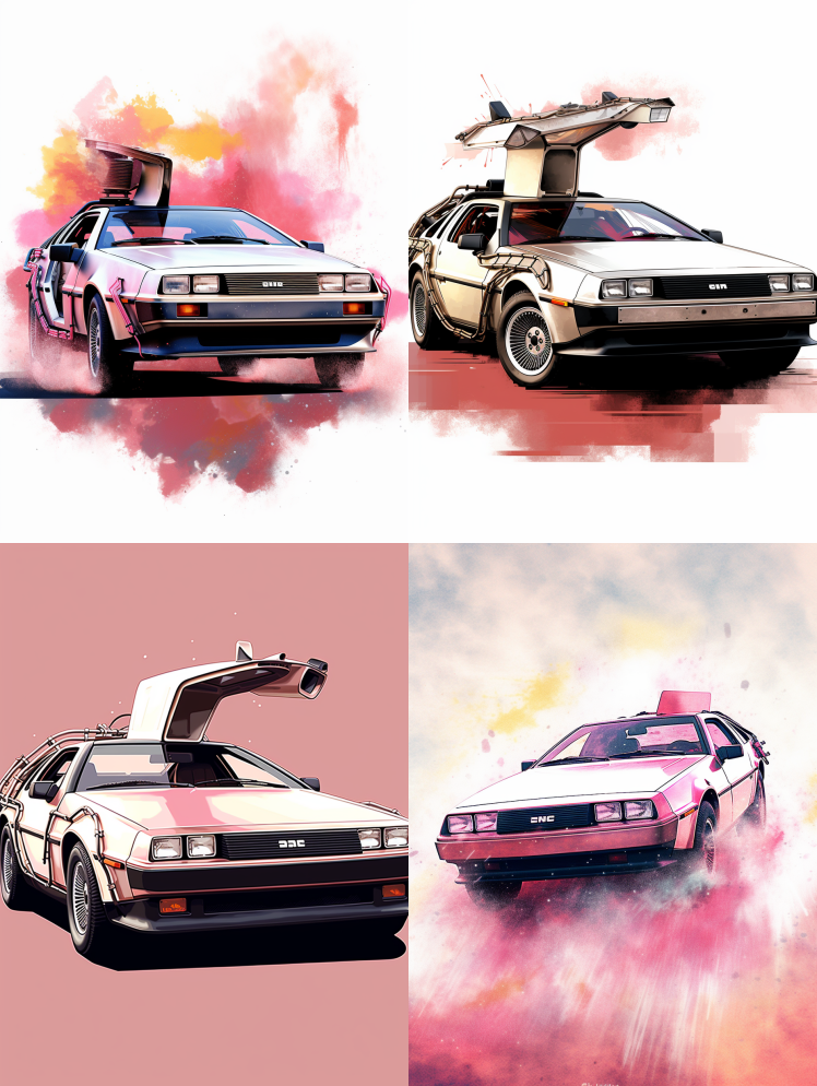 回到未来的DeLorean，白色背景下的