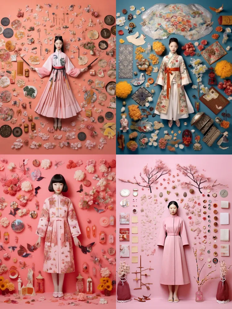 画面中央，一个女孩身着春装，2023年时