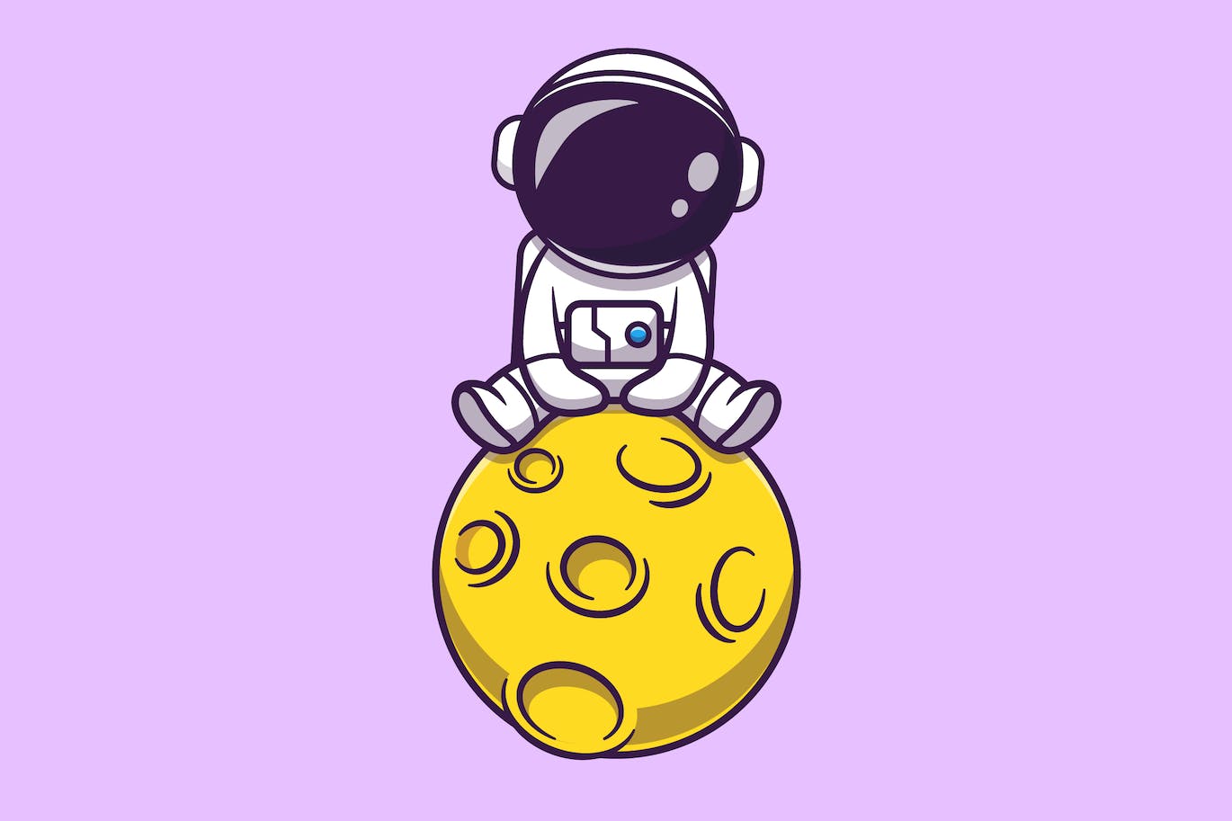 月球宇航员卡通矢量插画 Cute Astronaut Sitting On Moon Cartoon