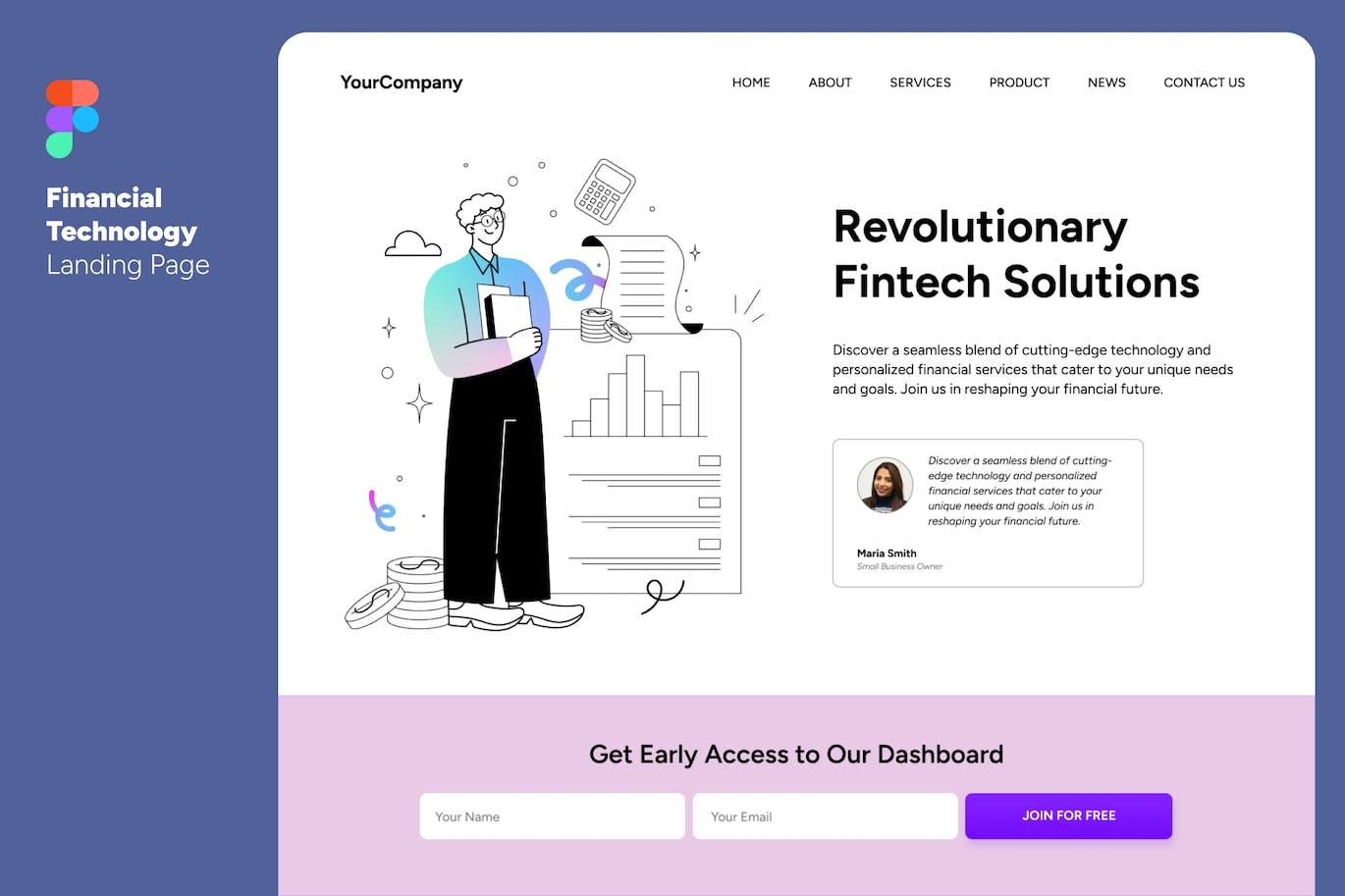 金融科技现代设计风格着陆页 Figma 模板 Financial Technology – Modern Landing Page Figma