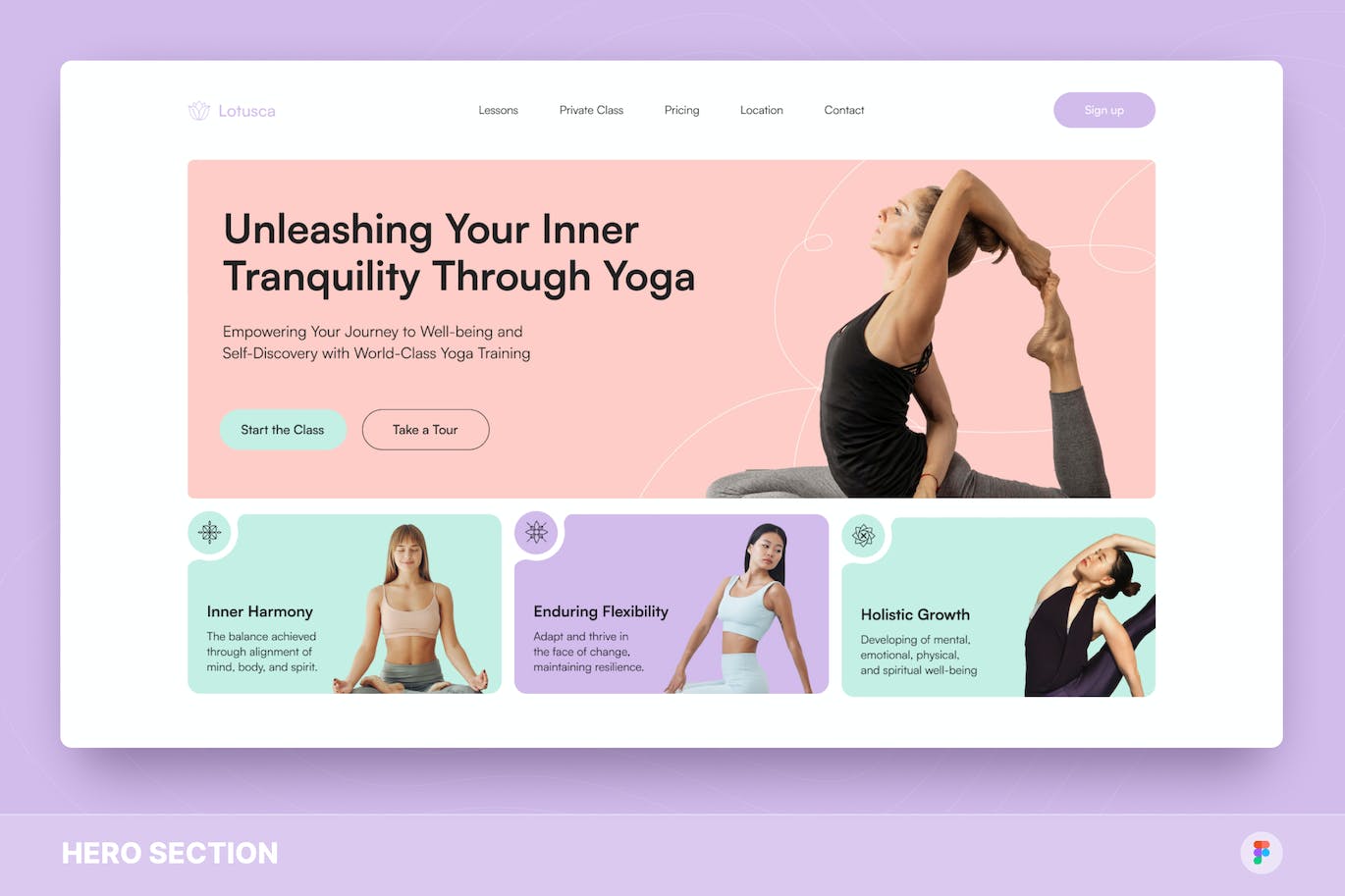 瑜伽训练主题网站巨无霸设计Figma模板 Yoga Training Hero Section