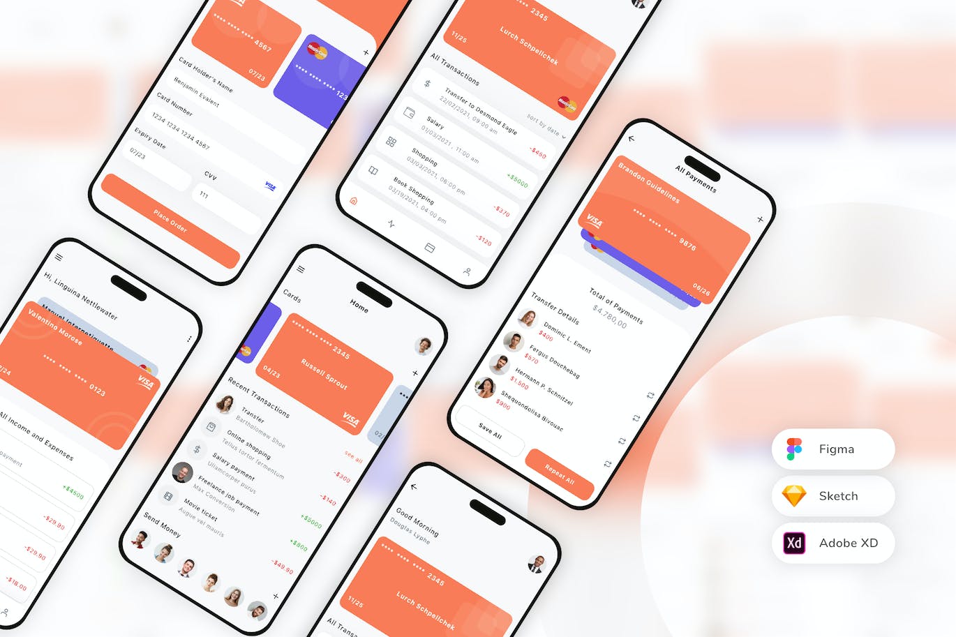 支付和信用卡APP应用程序 UI 套件 Payment & Credit Card Mobile App UI Kit