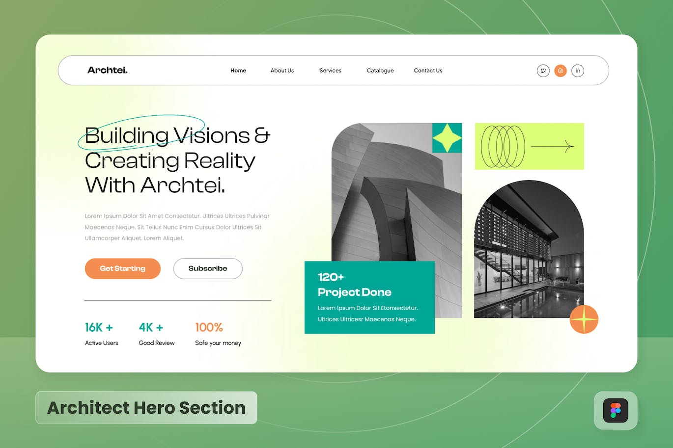 建筑设计公司巨无霸设计Figma模板 Archtei. – Architect Hero Header