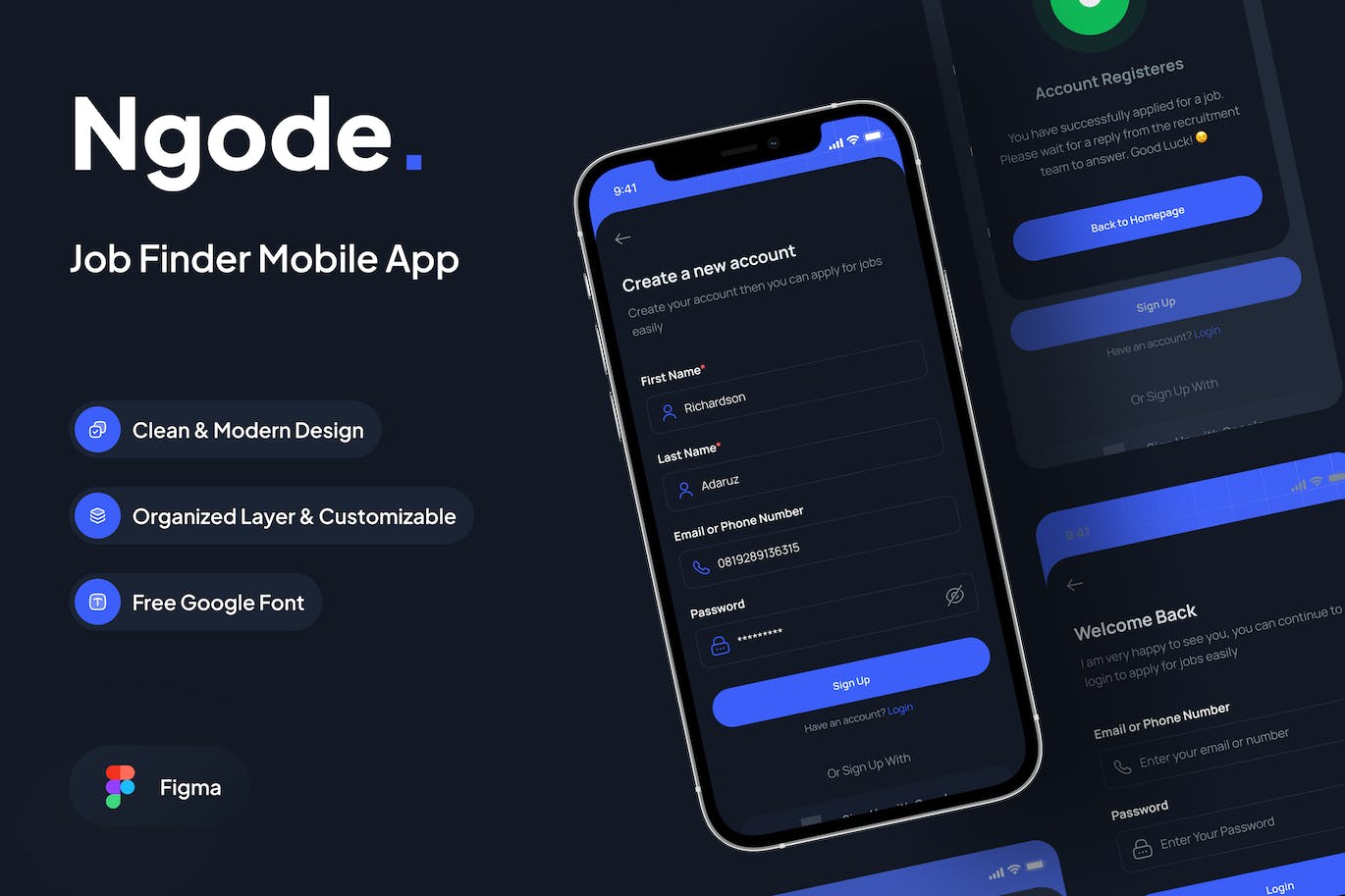 APP登录和注册界面UI设计模板 Ngode – Sign In & Sign Up Page
