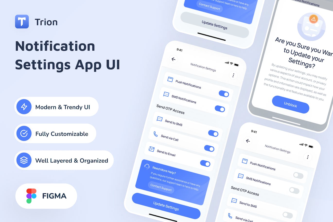 APP通知设置UI界面模板 Trion – Notification Settings App UI