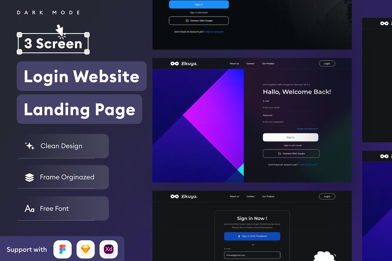 网站登录页面设计暗黑风格UI模板 Website Login – Dark Mode