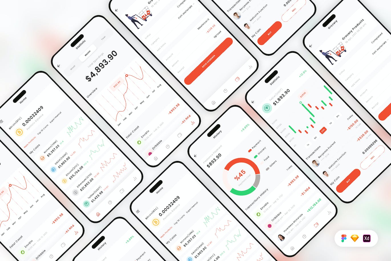 加密货币和法定货币钱包应用程序 UI 套件 Cryptocurrency & FIAT Currency Wallet App UI Kit