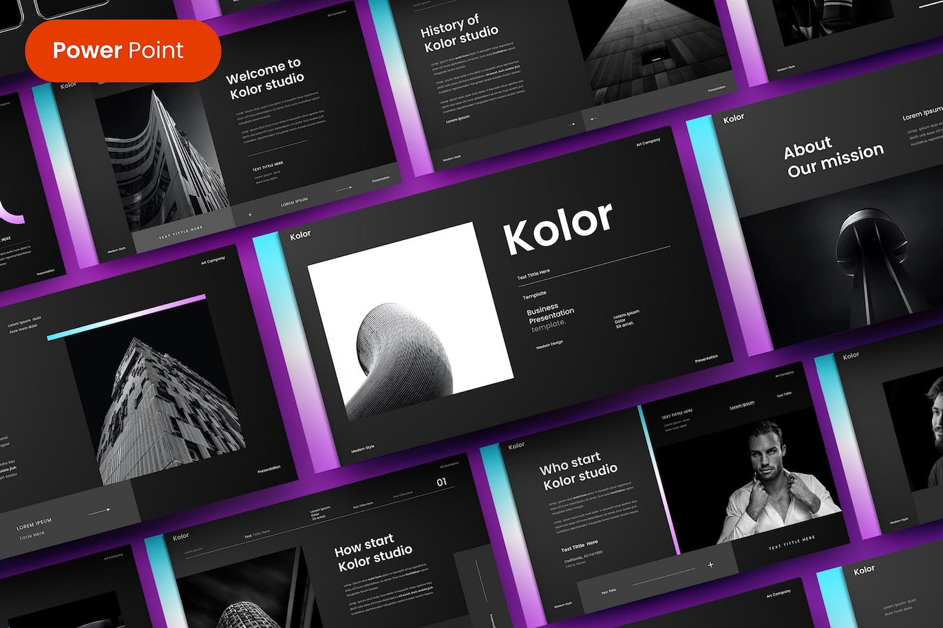 深色商业主题 PowerPoint 幻灯片模板 Kolor – Business PowerPoint Template