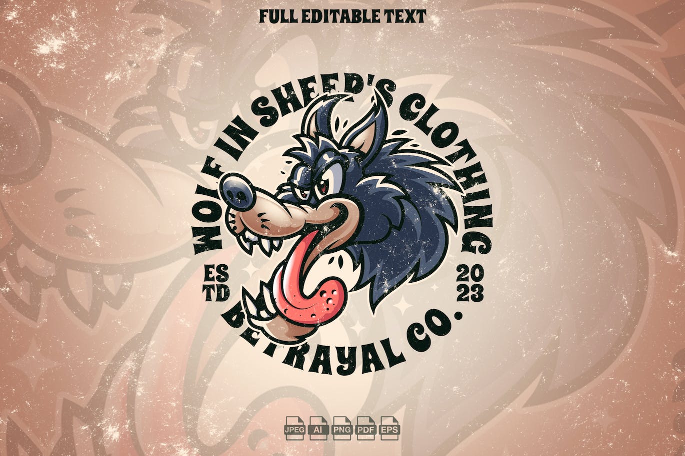 复古狼头吉祥物徽章模板 Retro Wolf head Mascot Illustration