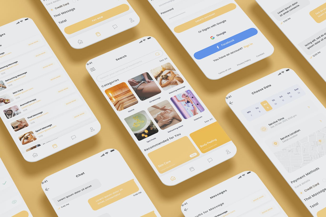 水疗和按摩应用程序UI模板 Spa, Massage Services & Beauty Salon Booking App