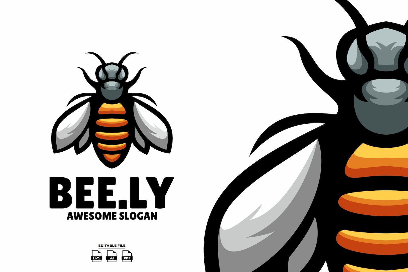 蜜蜂吉祥物插画标志设计 bee mascot illustration logo design