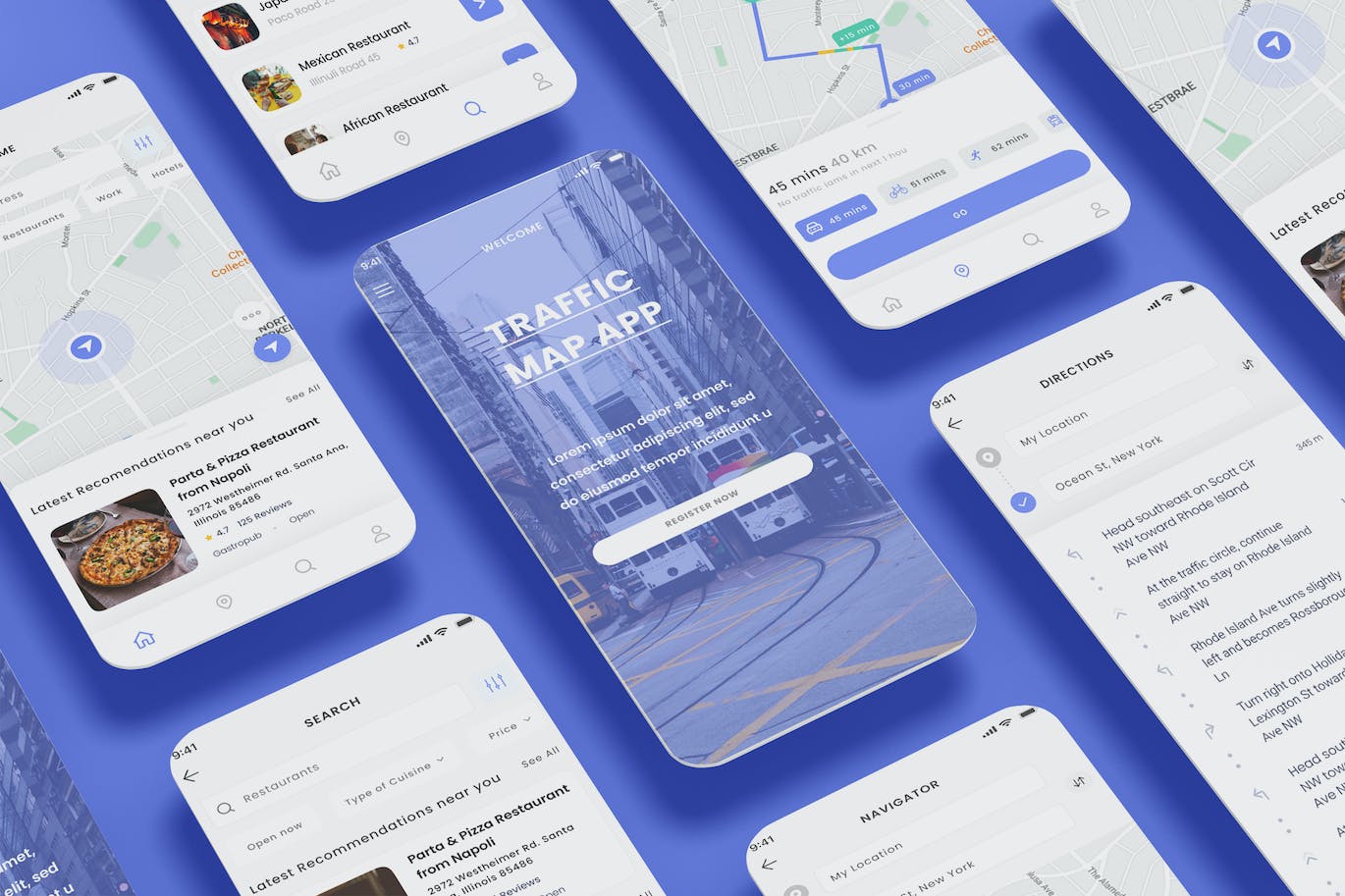 地图GPS导航应用程序UI套件 Traffic, Map, Location & GPS Navigation App Ui Kit