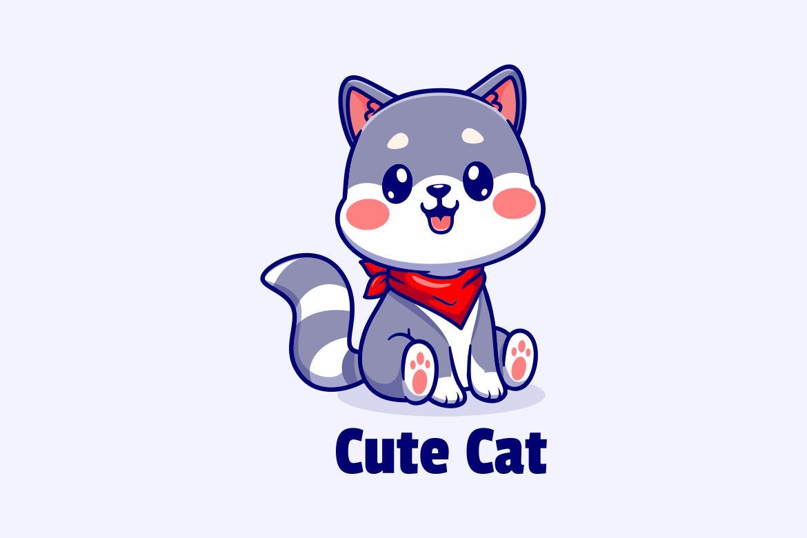 可爱的猫标志设计模板 ‘Cute Cat  Logo’