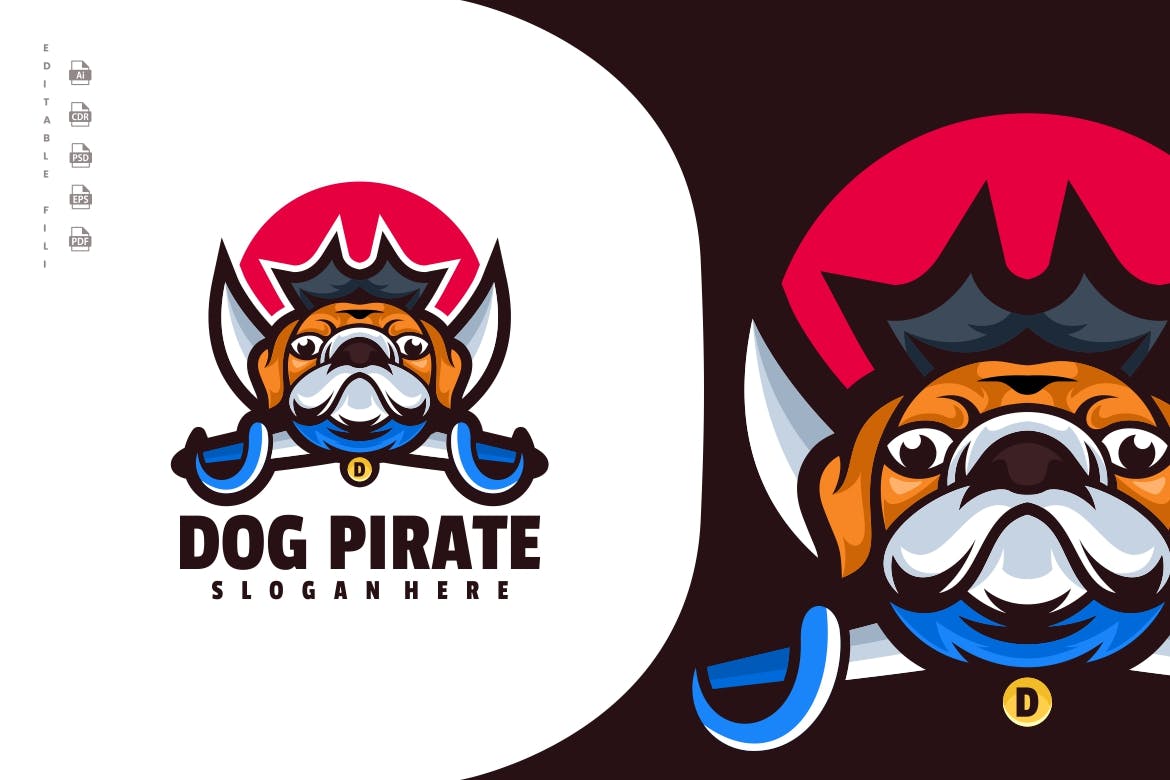 海盗狗卡通人物吉祥物Logo标志 Dog Pirate Character Cartoon Mascot Logo