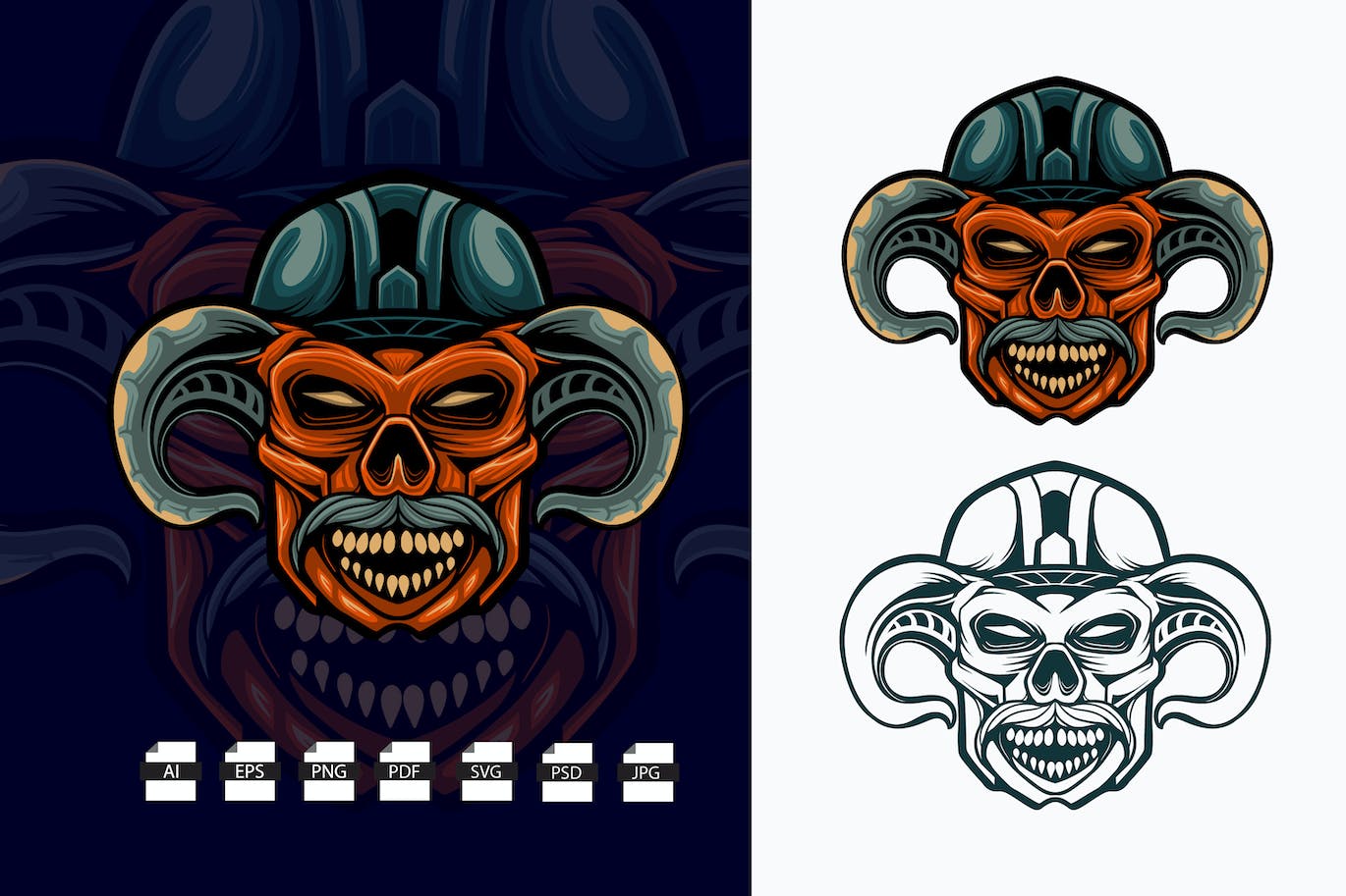 魔鬼头骨矢量徽章 Devil skull vector illustration