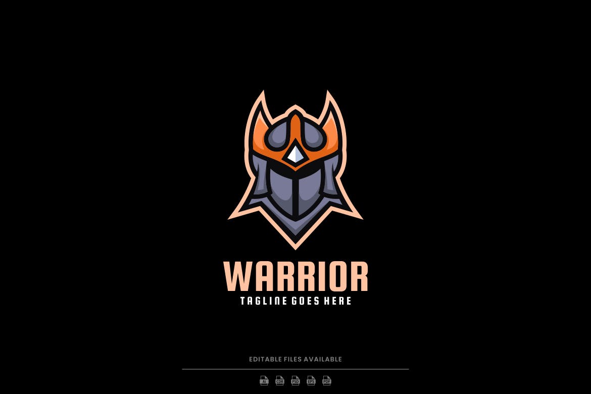 战士简单吉祥物标志设计模板 Warrior Simple Mascot Logo