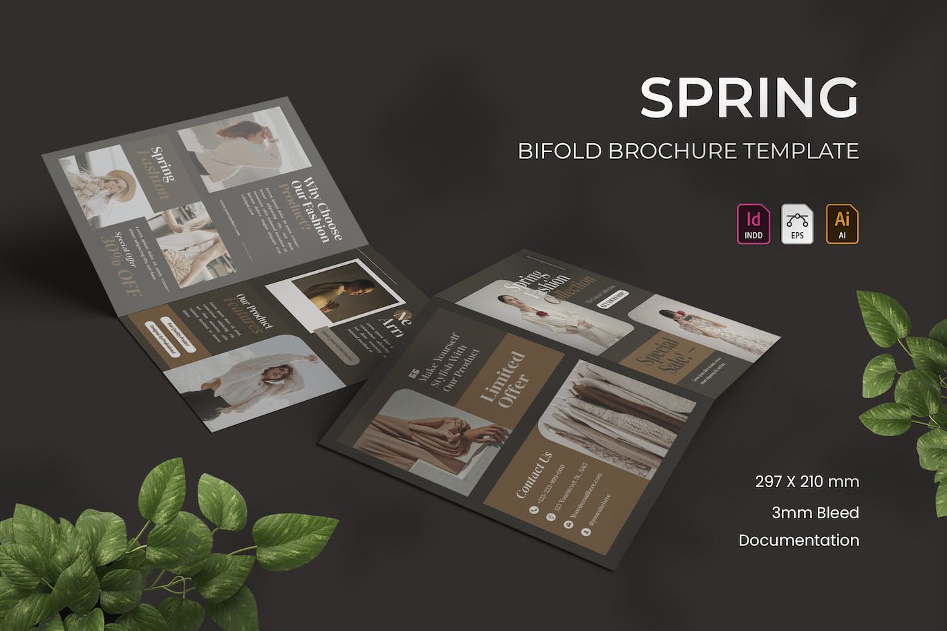 春天服装双折页宣传册设计模板 Spring – Bifold Brochure