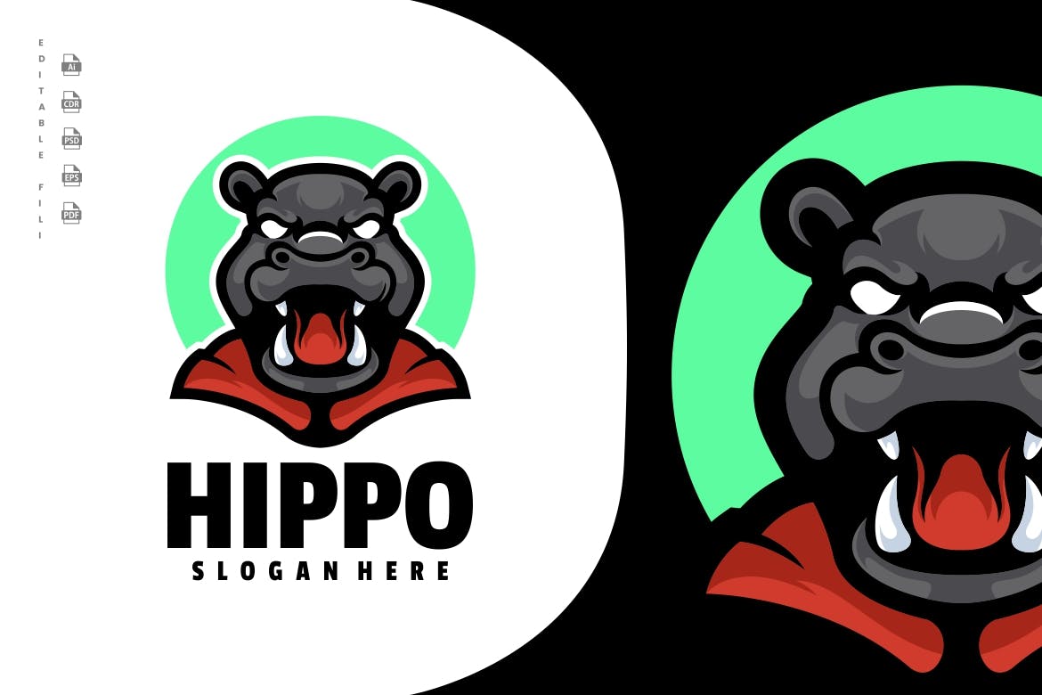 河马人物卡通吉祥物标志 Hippo Character Cartoon Mascot Logo