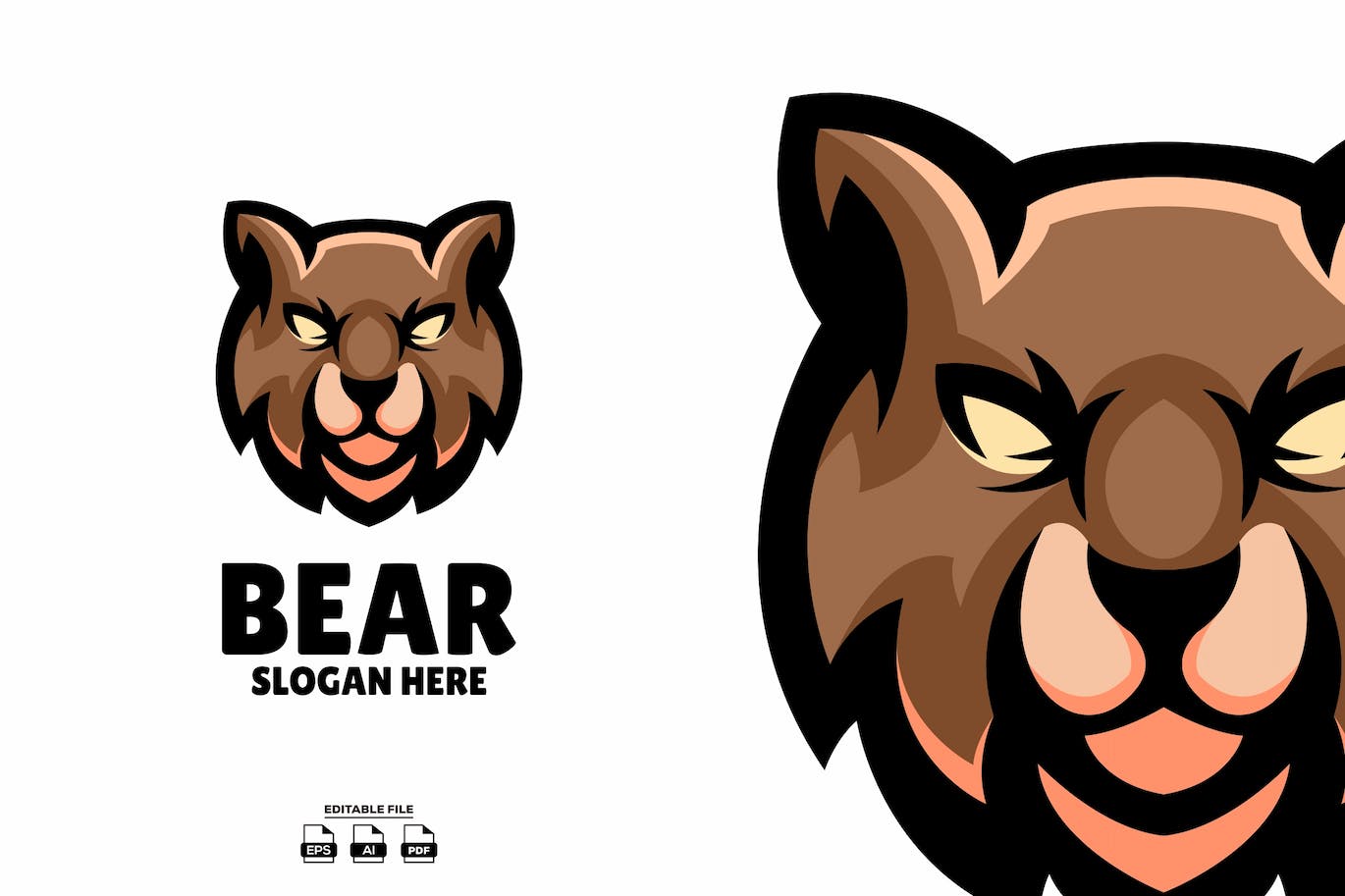 熊吉祥物标志设计模板 Head bear mascot illustration logo design