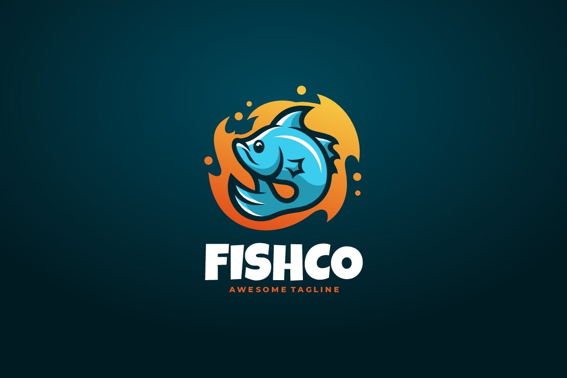 Fishco 简单吉祥物标志 Fishco Simple Mascot Logo