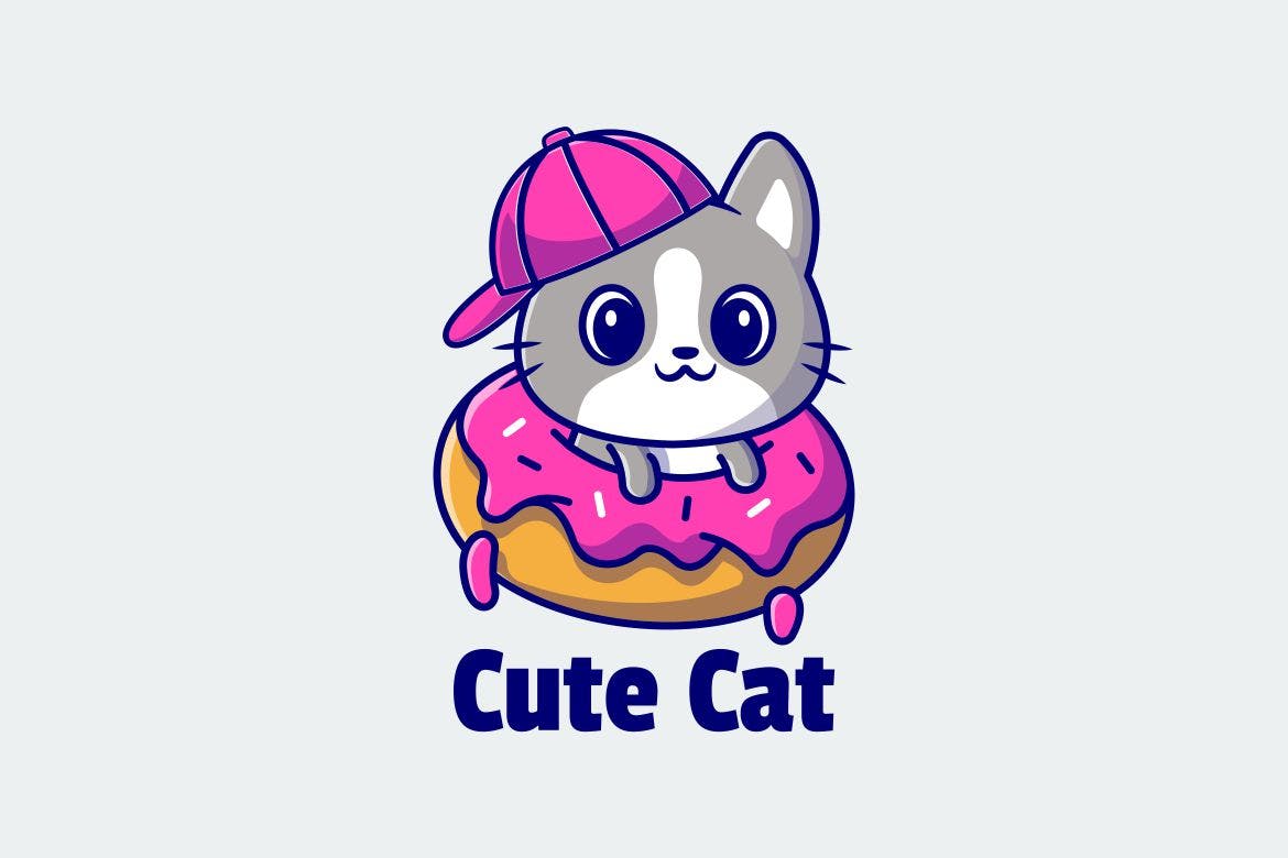 可爱的猫甜甜圈标志 ‘Cute Cat Donuts Logo’