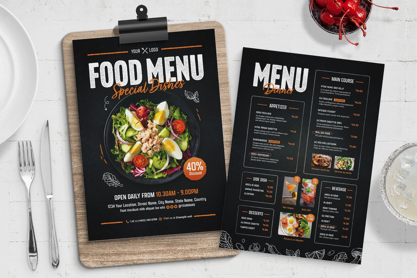 黑板样式西餐食品菜单模板 Food Menu Template