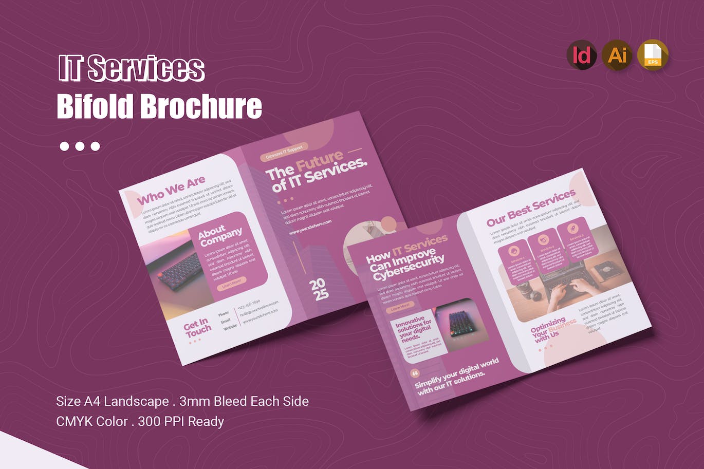 IT服务双折页宣传册设计模板 IT Services Bifold Brochure