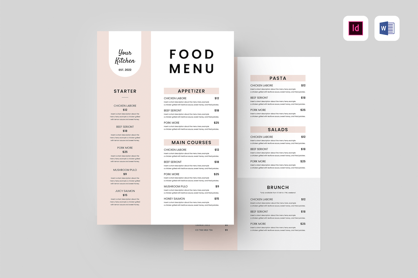 极简西餐厅食品菜单模板 Minimal Food Menu