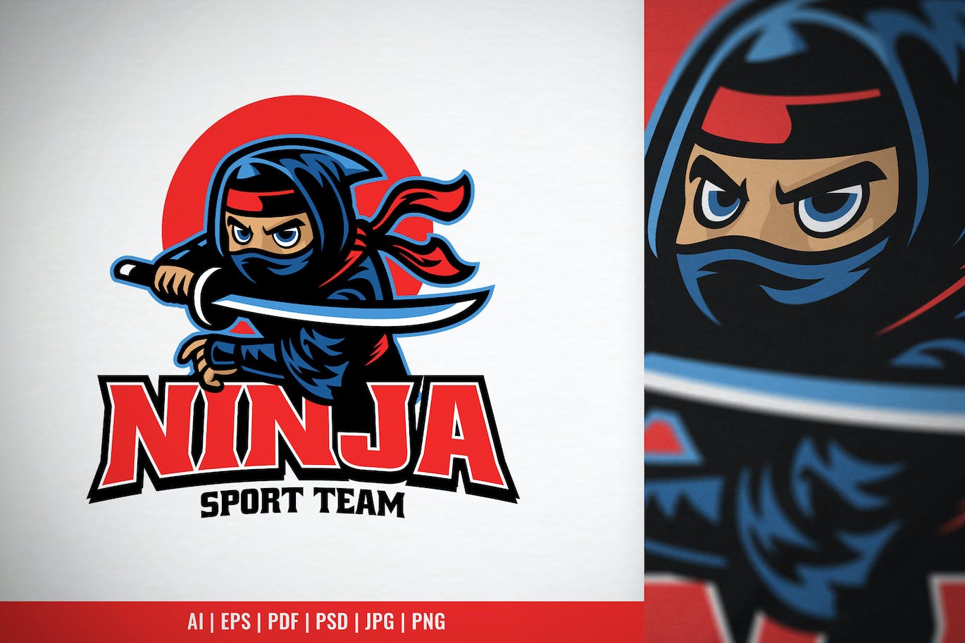 忍者武士卡通Logo设计模板 Cartoon of Ninja Warrior With the Katana Sword