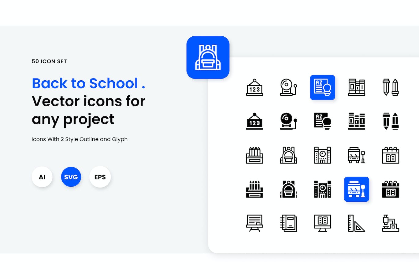 开学季学校图标集 Back to School Icon Set