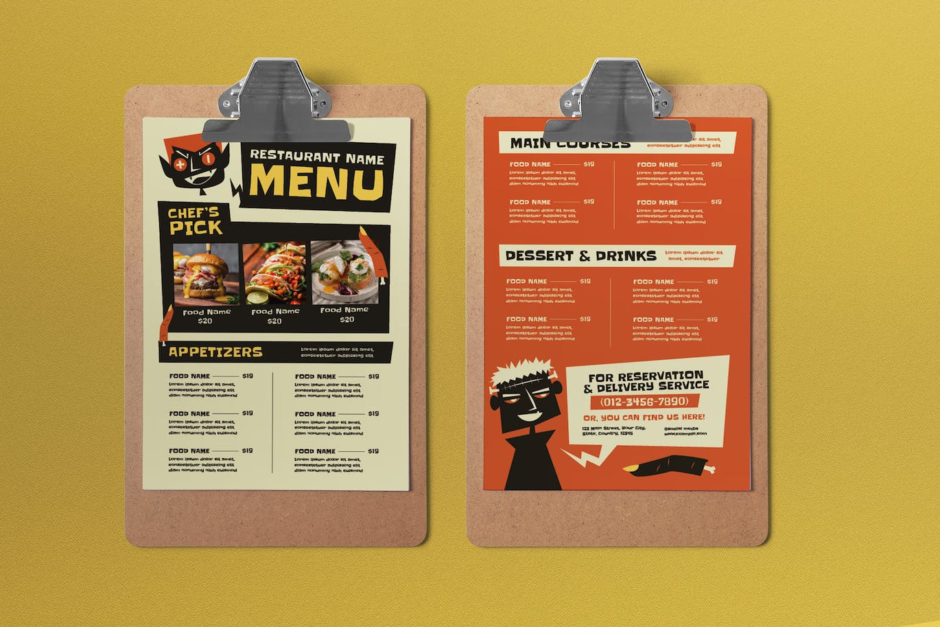 橙色中世纪万圣节特别菜谱菜单模板 Orange Mid Century Halloween Food Menu