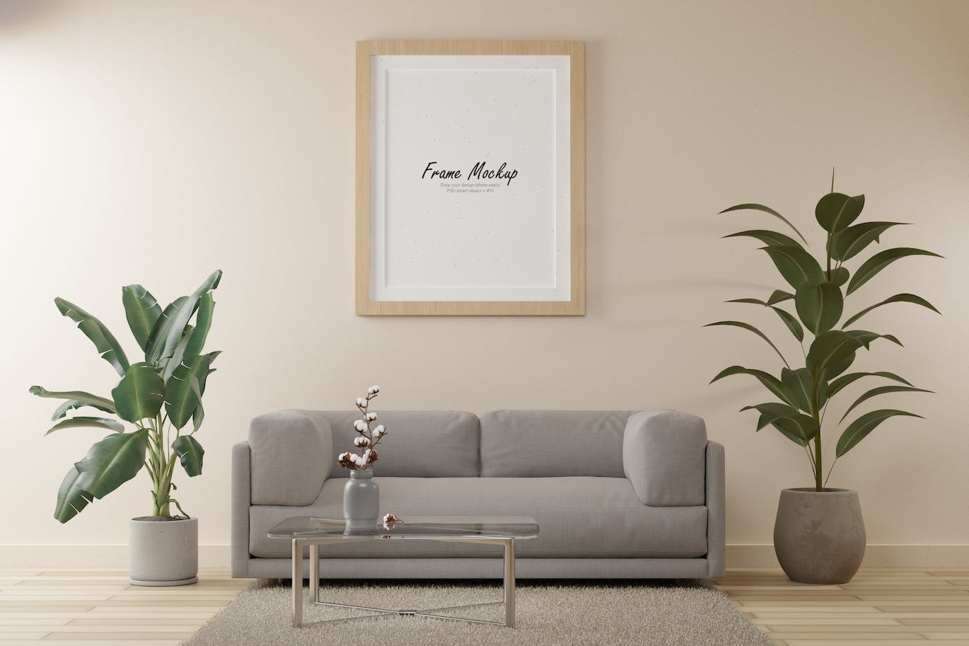 沙发客厅场景挂墙相框样机 Frame Mockup on Sofa Interior