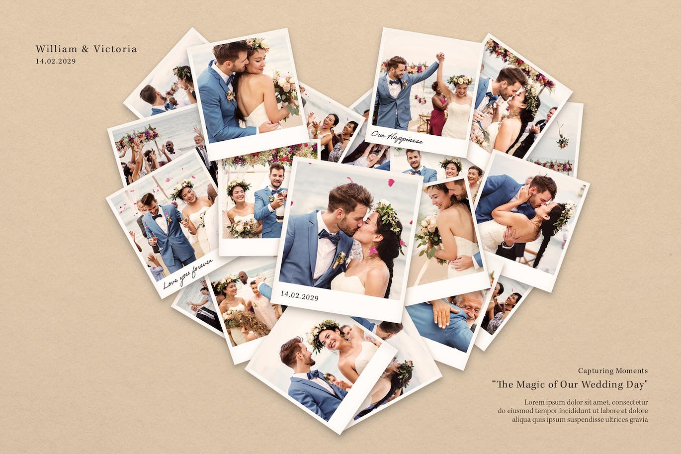 爱心形状照片拼贴模板 Love Heart Photo Collage Template