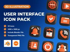 50个独特的3D图标User Interface 3D Icon Pack