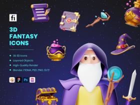3D Fantasy Icon Set 高级3D幻想图标为您的网页，应用程序和设计。