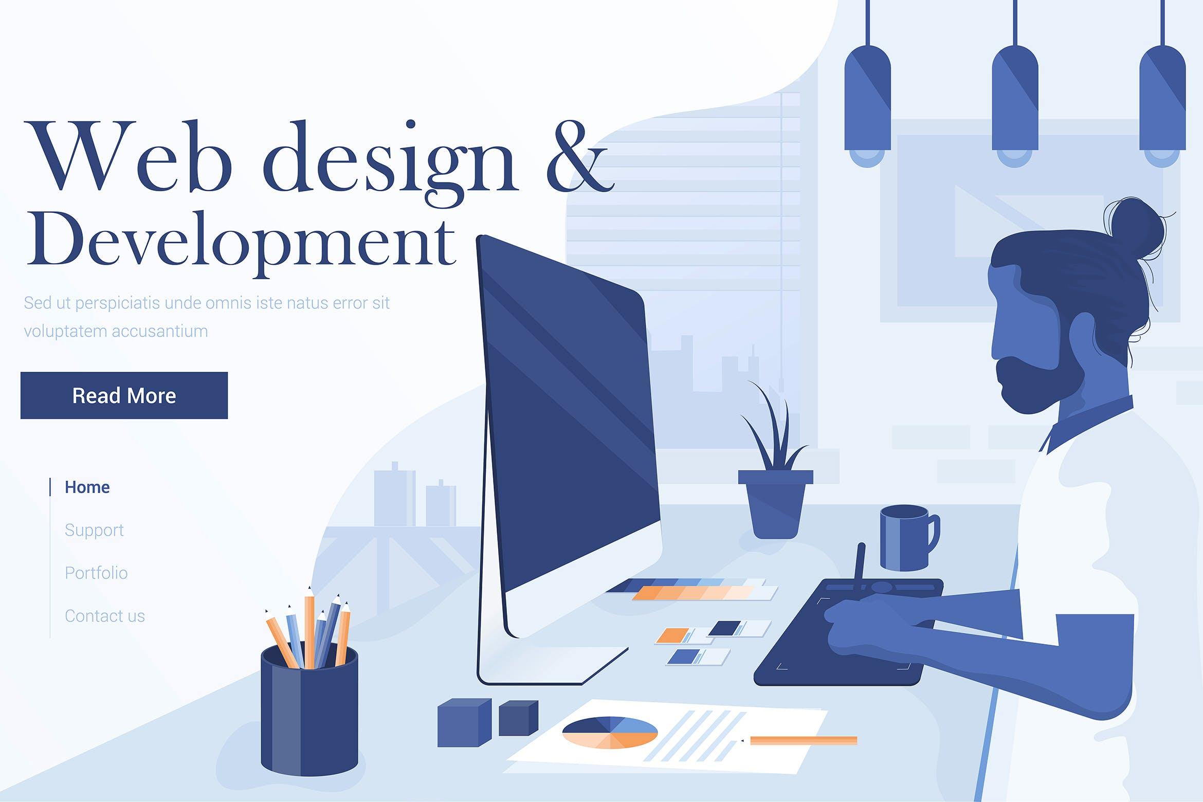 网站设计与开发扁平化现代设计概念插画 Flat Modern Illustration of Graphics design