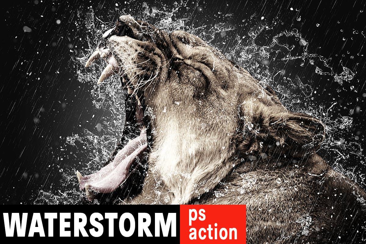 暴雨水滴飞溅效果照片特效处理PS动作 WaterStorm Photoshop Action