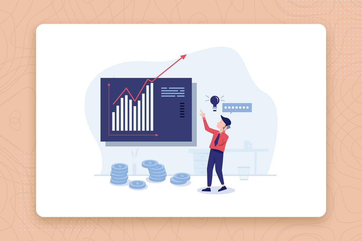 业务增长主题扁平设计风格矢量概念插画 Increase Revenue flat vector illustration concept