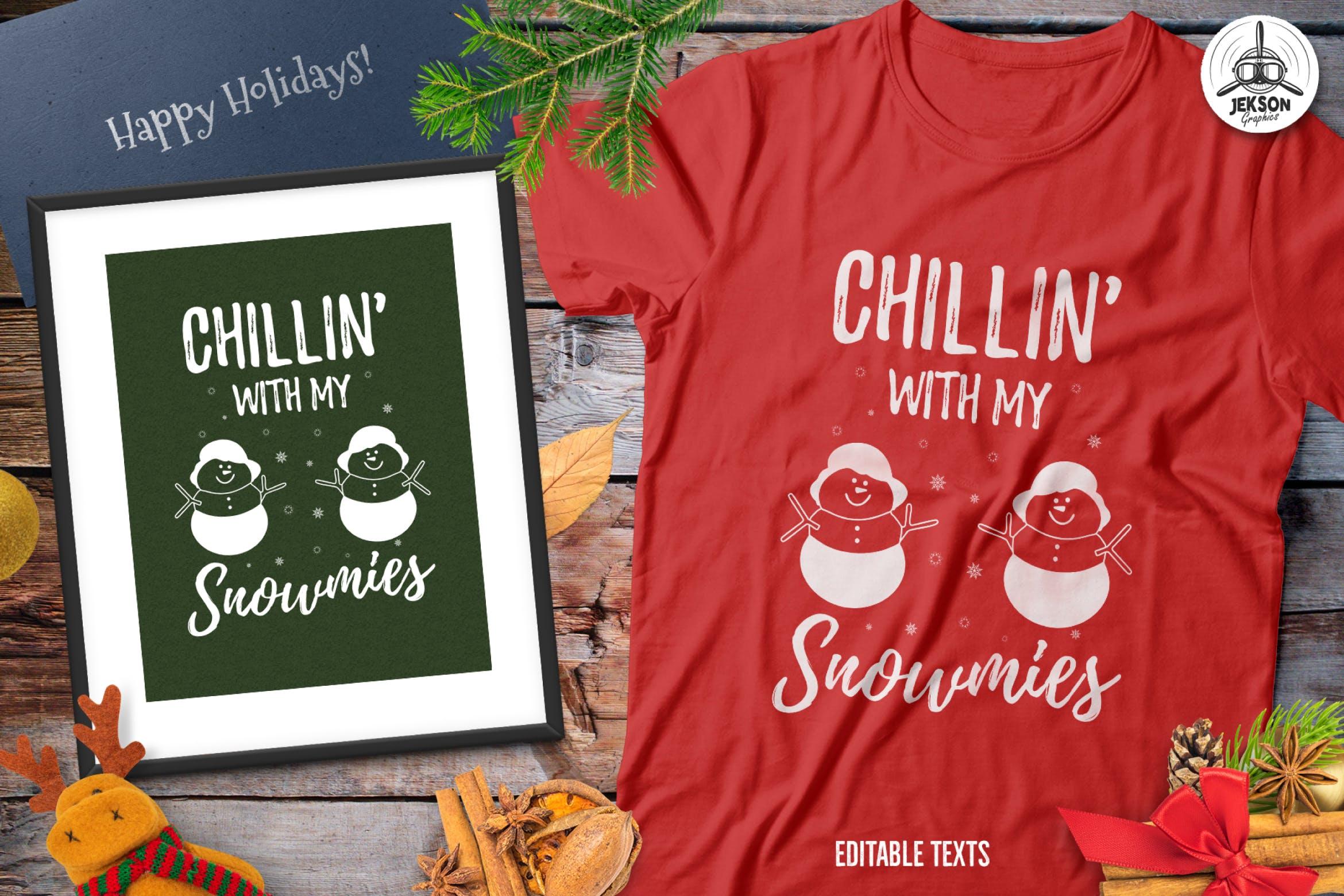 圣诞雪人毛衣T恤印花手绘图案设计素材 Christmas Snowman Sweater T-Shirt Xmas Retro Party