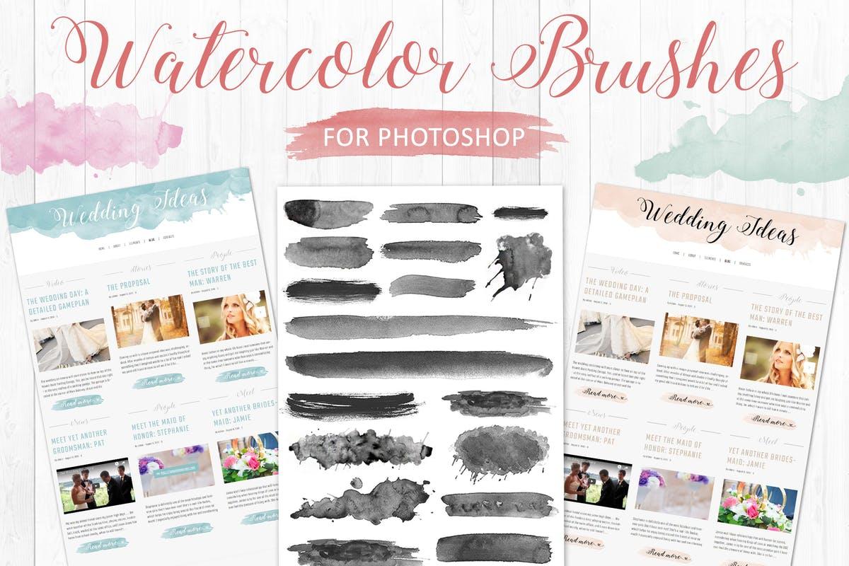 水彩笔画图案PS笔刷 Watercolor Brushes for Photoshop