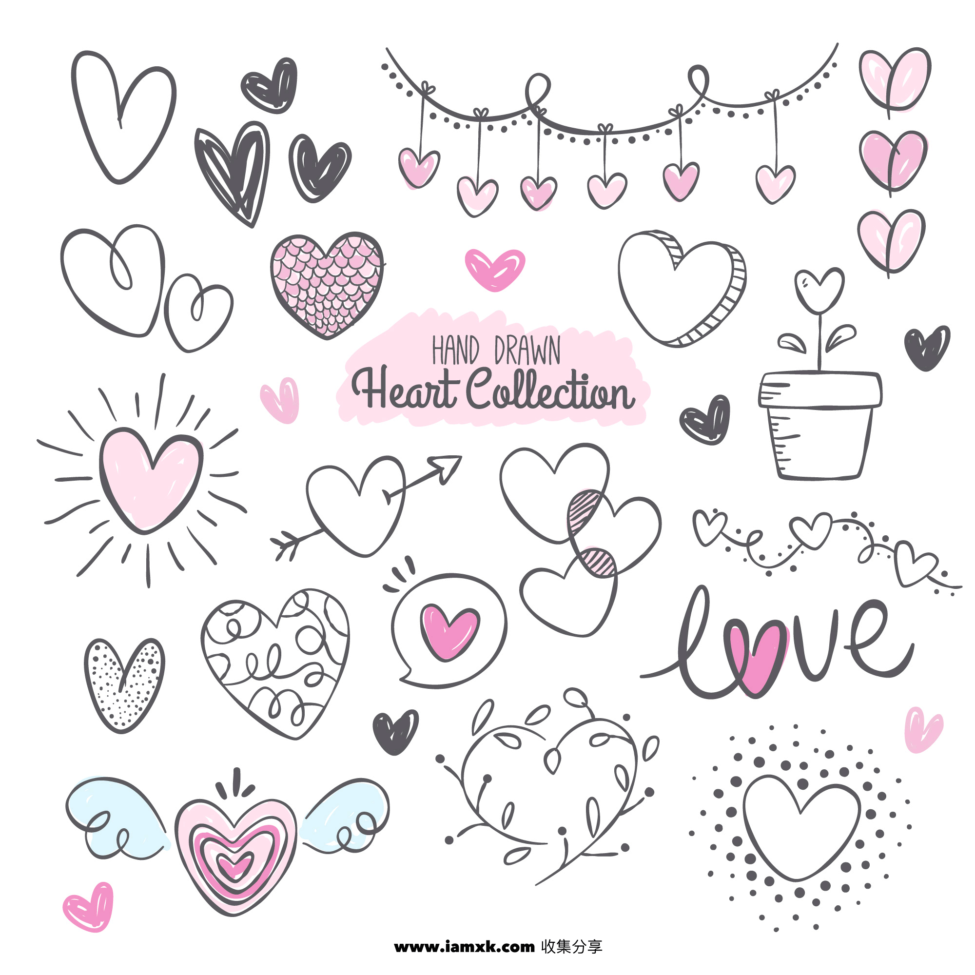 手绘心形合集 Fantastic pack with variety of hand drawn hearts