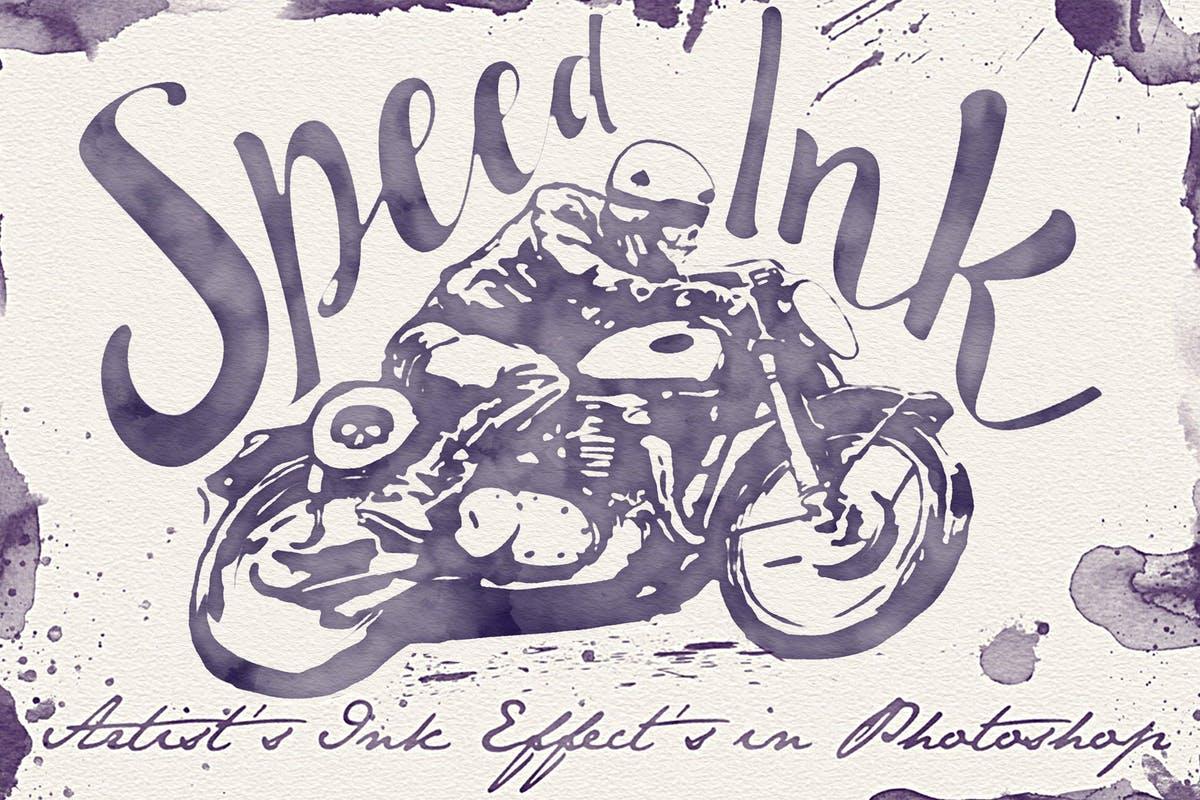 一键生成水墨绘画效果智能对象图层/PS笔刷 Speed Ink – Smart PSD