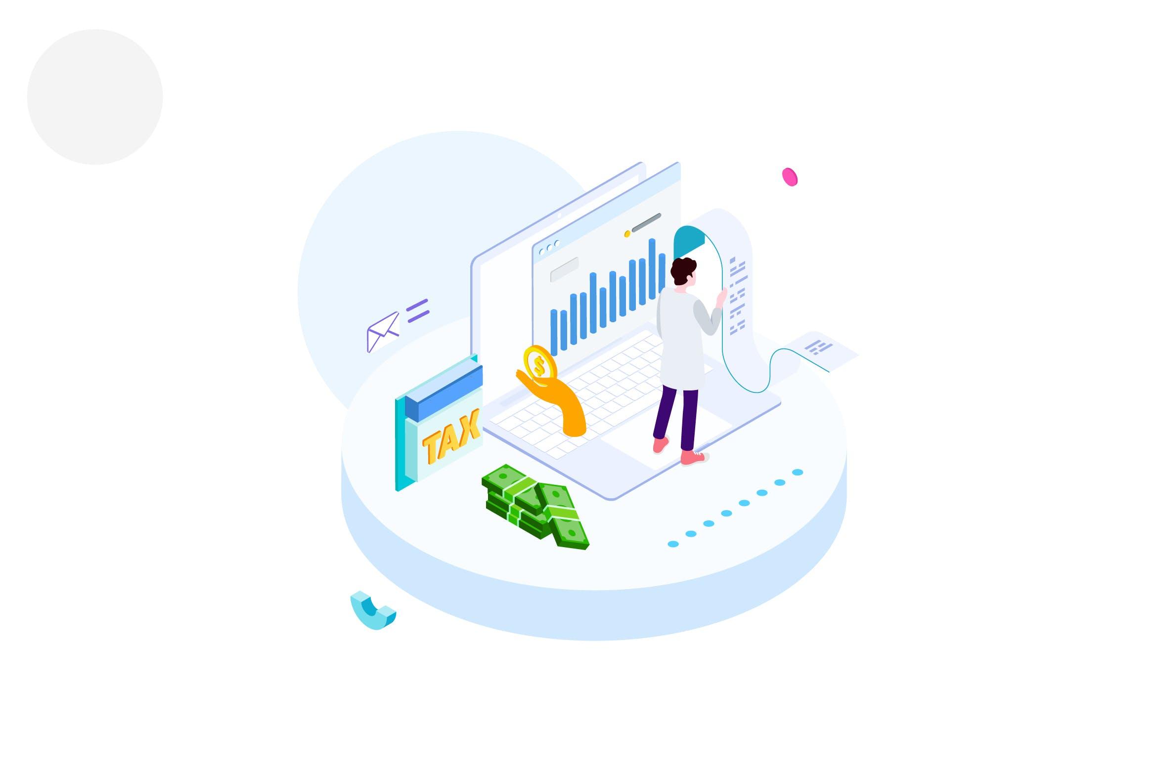 纳税金融业务场景等距概念插画v1 Pay Tax of Finance Isometric Illustration – FV