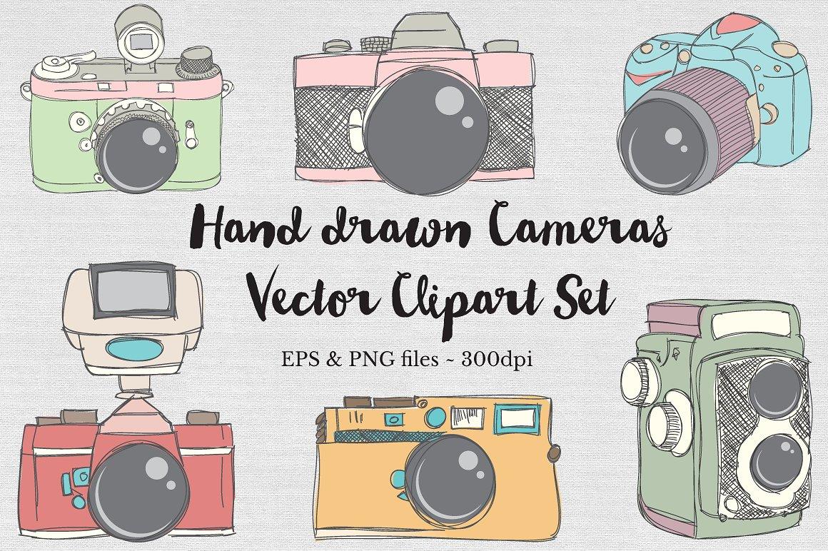 手绘单反相机矢量图形 Hand drawn Vector Camera Images