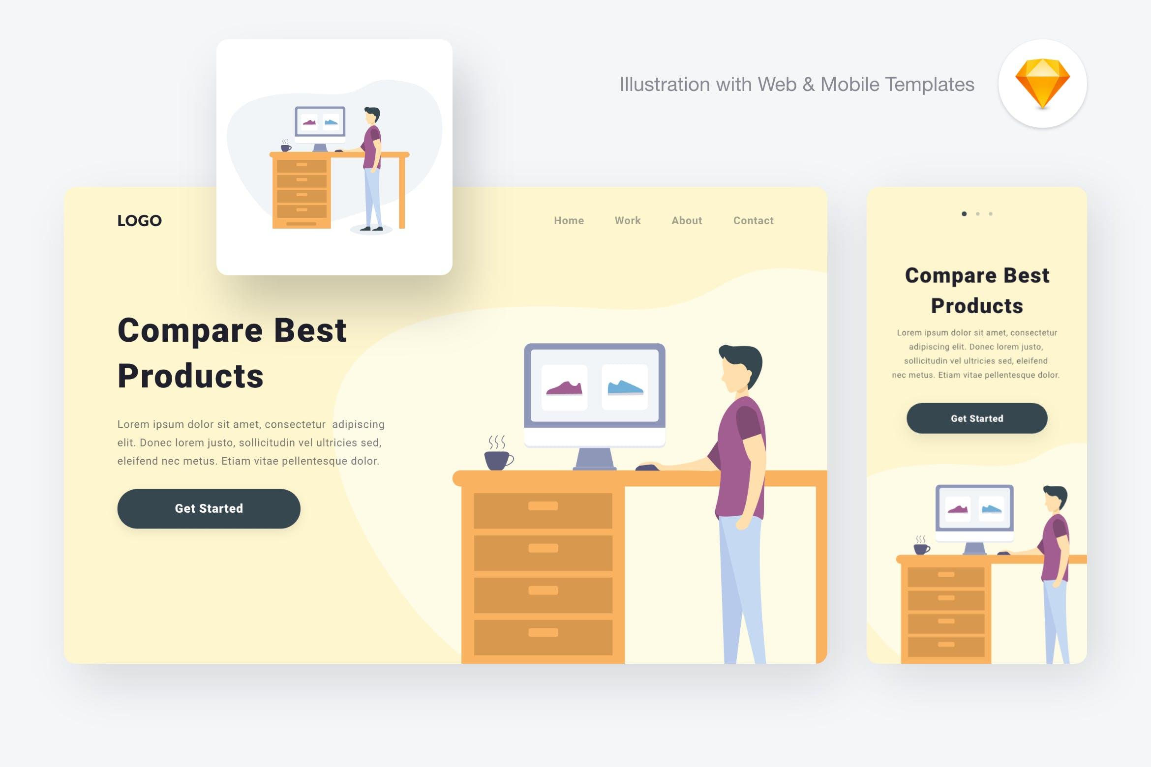 产品对比主题APP&Web矢量插画素材 Comparing products illustration (Sketch & SVG)