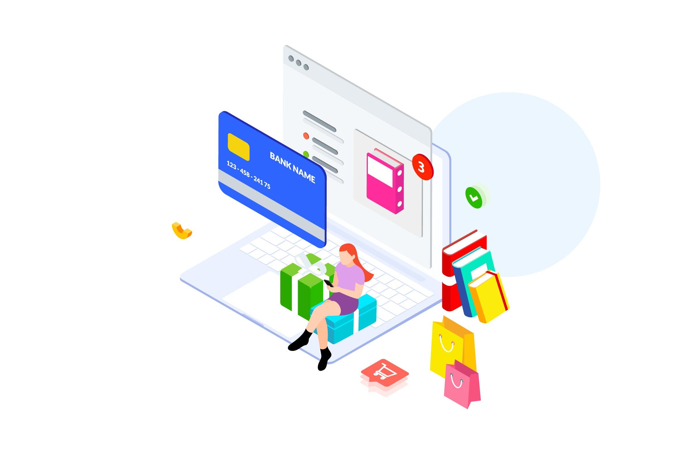 在线支付金融业务场景等距概念插画v3 Online Payment by Finance Isometric – FV