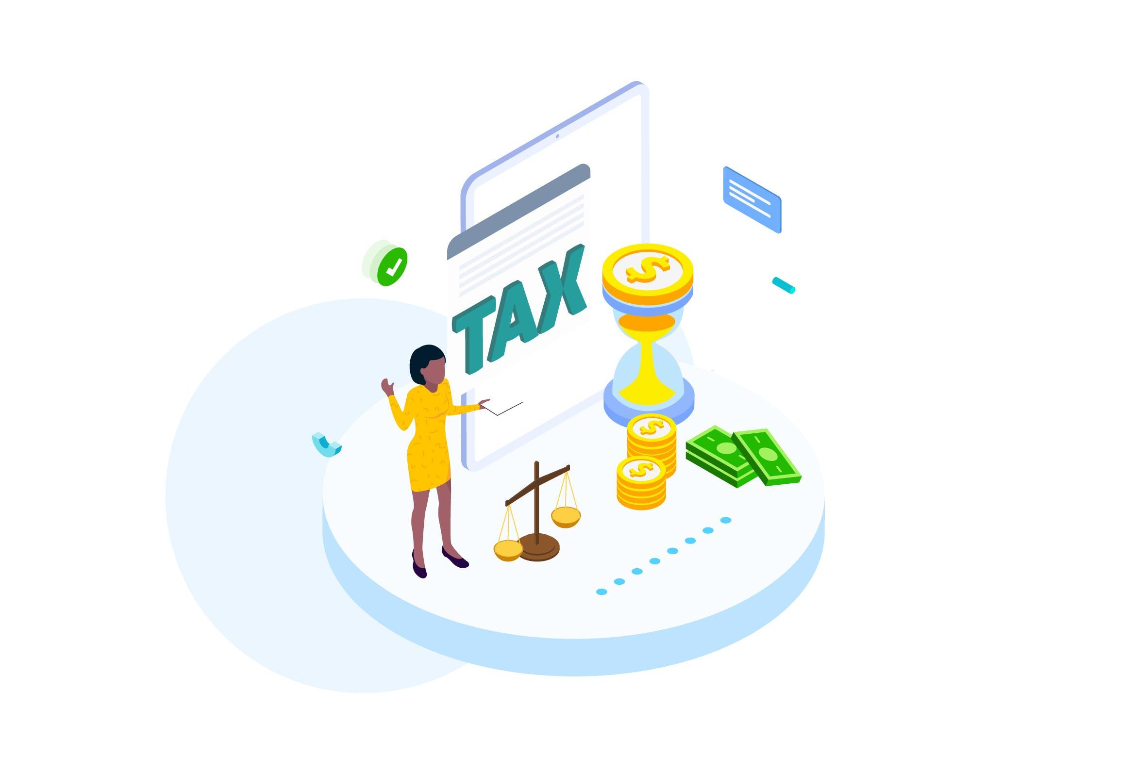 纳税金融业务场景等距概念插画v2 Pay Tax of Finance Isometric Illustration – FV