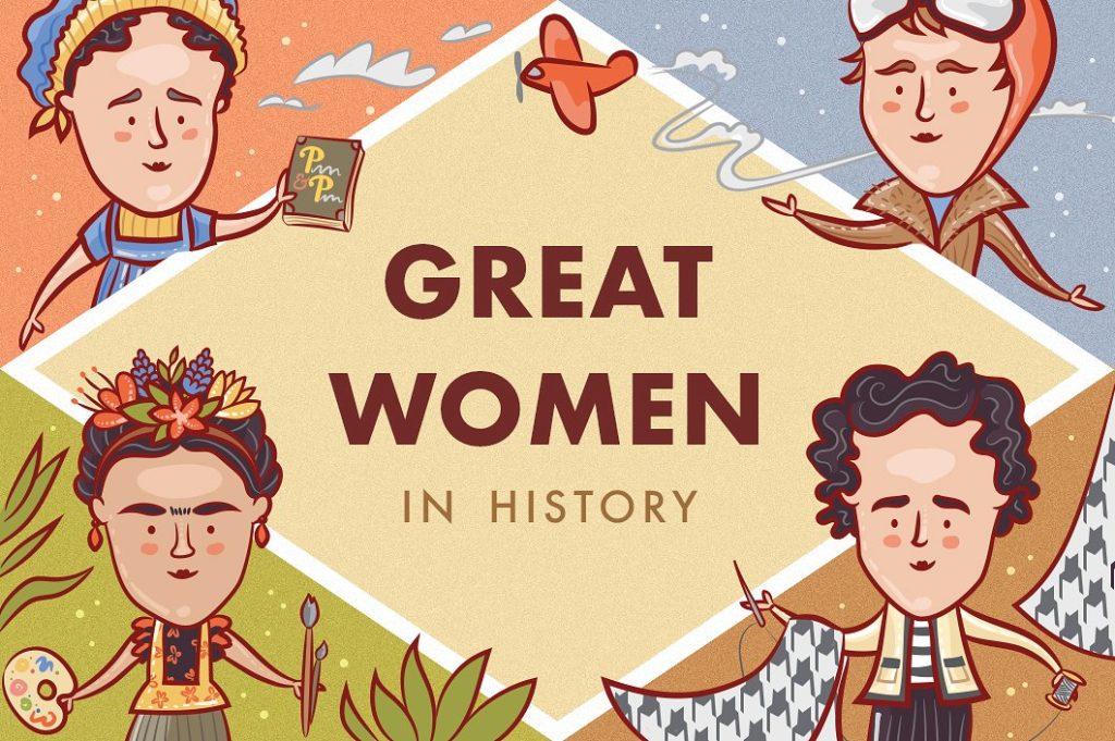 8张国外历史上伟大女性矢量插画打包下载[eps,png]