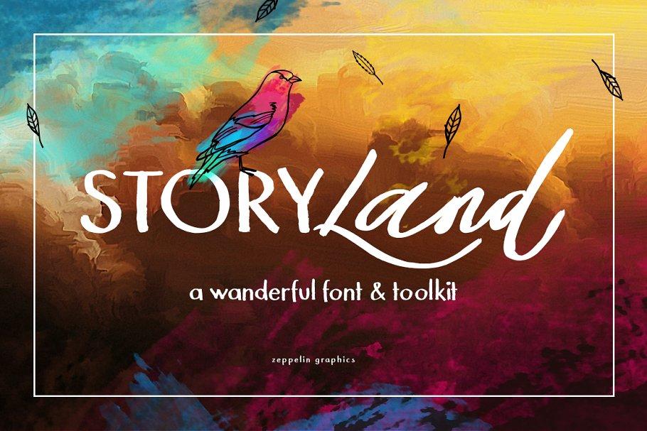 手绘字体+元素+Logo模板设计工具包 Storyland Font & Toolkit